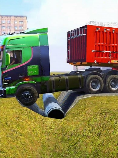 Spintires Mudrunner Truck vs Extreme Broken Road with Speed Bumps Gameplay EP200