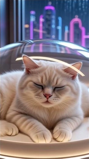 Cyberpunk ASMR 🐱 Futuristic Cat Sleeping in Neon Pod | Rain & Soft Hum #shorts #cat #kitten