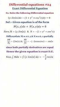 Differential equation #24 ||Exact Differential Equations || First order Exact D. E. || Example 1
