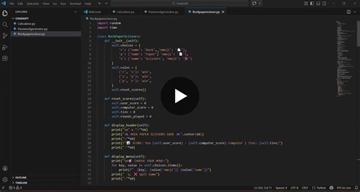 #pythonprogramming #internshipexperience #gamedevelopment #rockpaperscissors | Haritha Chirakala