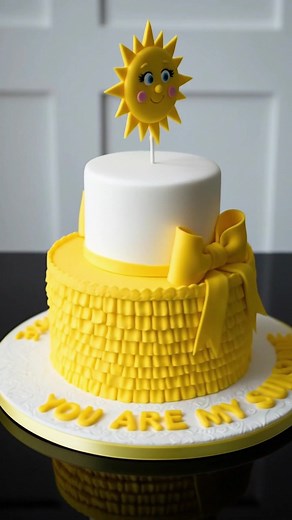 10K views · 295 reactions | “You Are My Sunshine Cake” — a joyful two-tiered cake featuring a smiling sun topper, yellow ruffle fondant, and cheerful decorations. #cake #cakedecorating #Christmas #birthday #fblifestyle | Angel Carrera | Facebook