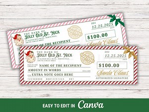 Editable Santa Cheque Template for Printable Christmas Cheque From Santa Money Gift Instant Download Fake Check From the Bank of Santa Cash - Etsy Australia