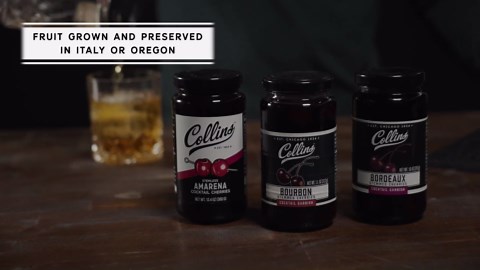 Collins Bourbon Cocktail Cherries - Drinks Garnish for Manhattan or Old Fashioned Cocktails and Desserts, Made with Award Winning Whiskey, 11 Ounce Glass Jar