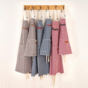 Personalized Embroidered Apron Set, Adjustable Neck Tie Two-pocket Cotton Gingham Smock, Family Apron Gift - Etsy