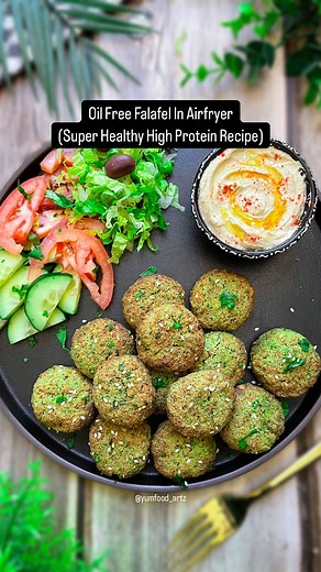Oil Free Falafel (Super Healthy High Protein Recipe) Ingredients: * 2 Cups Soaked Chickpeas * 1 cup onions, chopped * 4 garlic cloves * 2 green chilies * 1 inch ginger * 1 cup cilantro * 1 tsp cumin seeds * 1/2 tsp black pepper powder * 1 tbsp sesame seeds * Salt as taste * 1/2 tsp baking powder, optional Directions: * Cover and soak the chickpeas overnight. * Drain the soaked chickpeas, rinse, and pat dry. * Then add the soaked chickpeas, garlic, onion, cumin seeds, ginger, green chili, black p