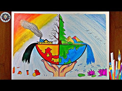 “How to Draw Pollution & Non-Pollution Earth | Easy Environmental Drawing ”