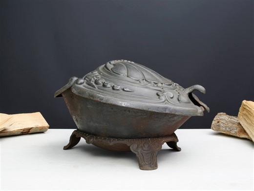 Antique Cast Iron Coal Scuttle | Turtle Shell Fireplace Ash Bucket - Etsy