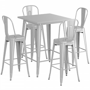 Lancaster Table & Seating Alloy 31 1/2" x 31 1/2" Nickel Gray Bar Height Outdoor Table with 4 Cafe Barstools