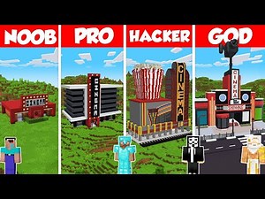 Cinema Build Battle Challenge - Noob vs Pro vs Hacker vs God - Minecraft Animation