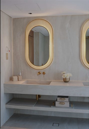 Customized bathroom counters & mirrors. We design, fabricate, and deliver complete bathroom fit-out solutions. Tailored to match your style and space perfectly. #bathroom #counters #interiordesign #renovation #luxurybathroom