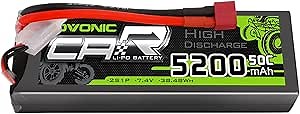 OVONIC 2S Lipo Battery 50C 5200mAh 7.4V Lipo Battery with Dean-Style T Connector for 1/8 1/10 RC Car Truck Boat Vehicles