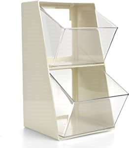 Acrylic Tea Bag & K Cup Organizer with 2 Transparent Drawers - Compact Multi-Use Storage for Coffee Pods, Sugar Packs - Kitchen & Office Counter Organizer - White