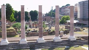 Archaeological excavations of the ancient Roman Forum. Overview on the ancient Roman Forum in the historical center of the capital. The excavations of ancient Rome in the city.