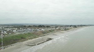 Panoramic View Of Rosslare Town And Beach In County Wexford, Ireland - drone shot