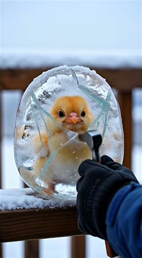 breaking the ice and save cute chick #resque #cute #animals