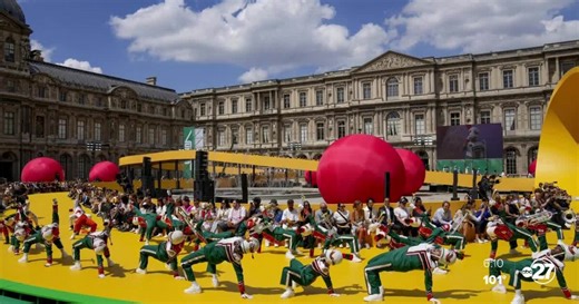 Florida A&M University Marching 100 band performs at 2022 Louis Vuitton Men's Paris Fashion Show