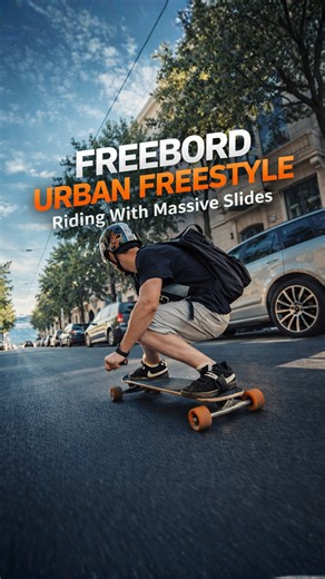 Freebord urban freestyle riding with massive slides