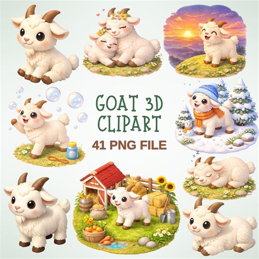 Goat 3D Clipart Bundle | 41 PNG Baby Goats, Farm Animals, Seasons, Sleeping Goat, Cute Barnyard Animal Illustrations - Etsy