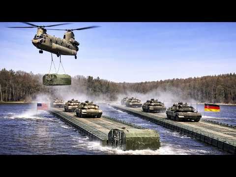 CH-47 Chinook dựng cầu phao siêu tốc, xe tăng Mỹ vượt sông tại Đức