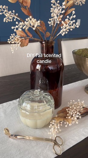 DIY pumpkin scented candle 🕯️ 🍂🤎 Getting ready for fall by making my own fall scented candle with notes of cinnamon, nutmeg and pumpkin aroma 🧡 🤎 so easy to make🤎🍂 What you need below 👇 -Candle making kit (includes: soy wax beads, wicks and stickers) (🔗 link in the bio) -Fall season essential oils (or simple cinnamon scented essential oil) -Pumpkin Jar (Hobby Lobby) or any round jar -Chop sticks to hold wicks Follow the candle making kit instructions for best results . . . . . . . . . .