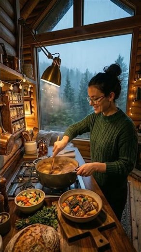 Cozy Cabin Cooking While Rain & Fire Crackle #asmr #comfort #cabinvibes