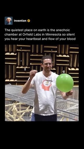 Invention on Instagram: "The quietest place on earth is found inside the anechoic chamber at Orfield Laboratories in Minnesota. This remarkable room holds the Guinness World Record for silence, registering at an astonishing −24.9 dBA. Unlike anywhere else on the planet, the chamber absorbs nearly all sound, creating an environment so still that even the faintest noises of the human body become audible. For many visitors, the experience is both fascinating and disorienting as the absence of exter