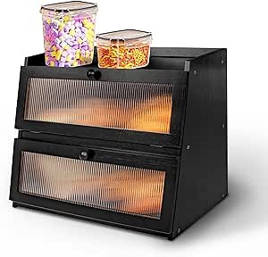 Pure Bamboo Bread Box, Roomy Bread Storage Container, Keeps Homemade Bread Fresh and soft, Easy to Assembly Breadbox for Kitchen Countertop