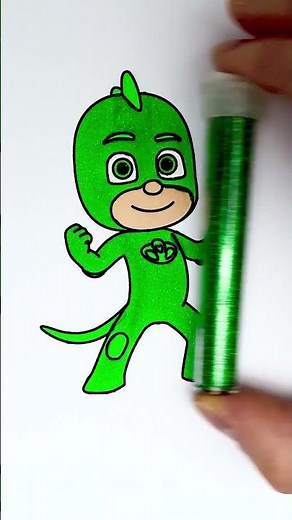 ⏪ Reverse Play 💚 Gekko from PJ Masks 😻🦎 #diy #easy #glitter #art #pjmasks #kids #color #trending