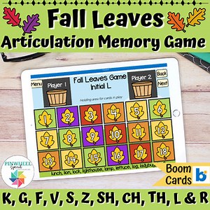 Fall Leaves Boom Cards™ Articulation Matching Memory Game for Speech Therapy