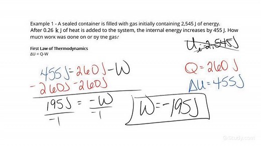 Using the First Law of Thermodynamics to Calculate Work Done | Physics | Study.com