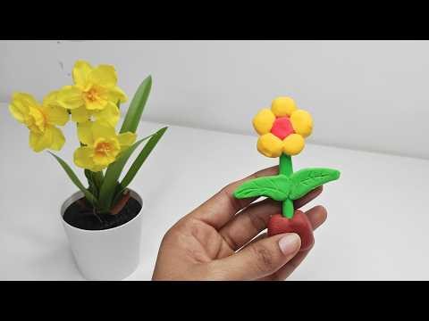 🌸 Cute Mini Clay Flower Pot |Simple Craft Idea#clayart ‪@DiyasCraftCreations‬#clay#DIY Clay Flower 🌼