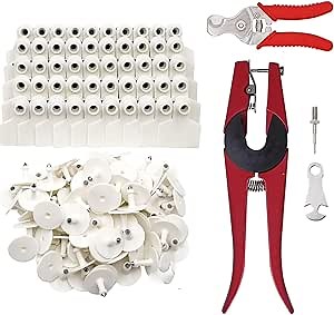 MINYULUA 100 Pieces Blank Livestock Ear Tags with Animal Ear Tag Applicator Professional Pig Ear Earring Kit Cattle Cow Sheep Dog Hog Identification Card Tags