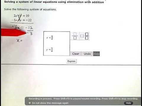 ALEKS: Solving a system of linear equations using elimination with addition (KC)
