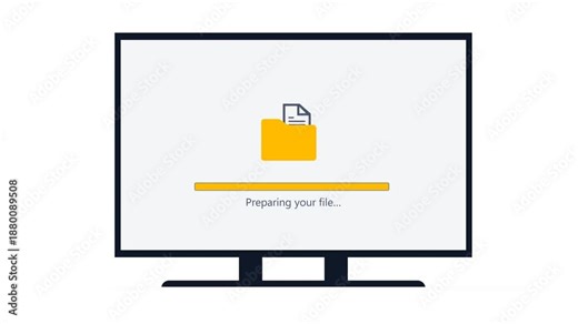 A progress bar on a computer screen indicates that a file is being prepared, with a yellow folder icon at the top