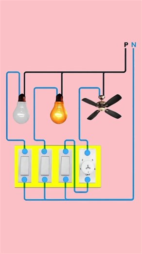 2 Bulb 1 Fan with 3 Switch Wiring #shorts #electrical #electrician #electronics #wiring