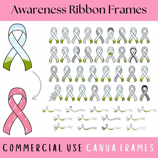 Awareness Ribbon Canva Frame Editable Template, Breast Cancer Awareness, Autism Awareness, POTS Awareness, Pink Ribbon, Make Your Own PNG - Etsy