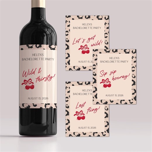 Cheetah Cherry Wine Labels: Printable Wild Bachelorette Party Decor - Etsy