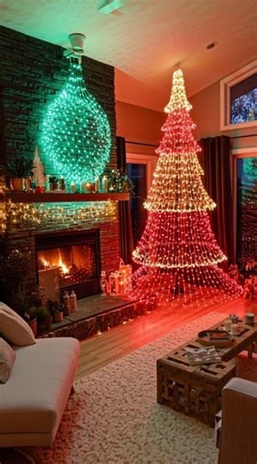 Christmas tree entirely made of green and red LED lights