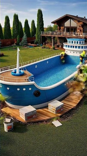 I Turned My Backyard into a Dream Boat Pool 😳 #transformation #beforeafter #aigenerated