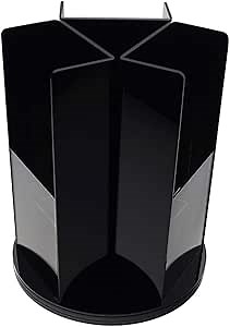 Rotating Brochure Holder for 4 Inch Wide Trifolds 6 Pocket Tiered Clear and Black Acrylic Spinning Countertop Organizer for Rack Cards and Takeout Menus by Marketing Holders