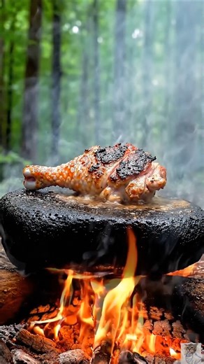 grilling turkey thigh🍗 #asmr #campfire #cooking #turkey #camping #grill #shorts #asmrfood #food
