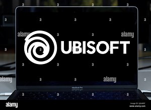 Ubisoft video game design company on screen. Ubisoft Entertainment SA is a French video game company Stock Photo - Alamy