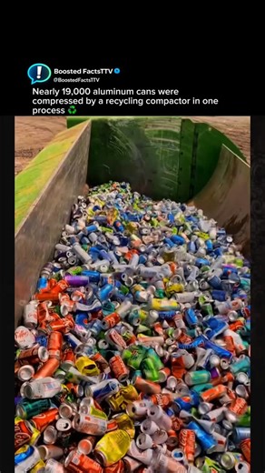 Daily Facts 🌐 on Instagram: "This clip shows a large-scale recycling compactor designed to crush thousands of aluminum cans efficiently. By compressing loose cans into dense blocks, recycling facilities reduce storage space, lower transportation costs, and prepare the material for melting and reuse. Aluminum is one of the most recyclable materials in the world. Once crushed and processed, it can be remade into new products using a fraction of the energy required to produce new aluminum from raw