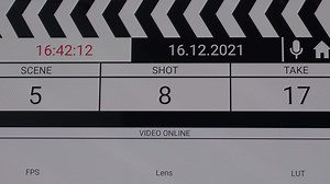 Movie clapper board interface. Digital number running and counting before shooting