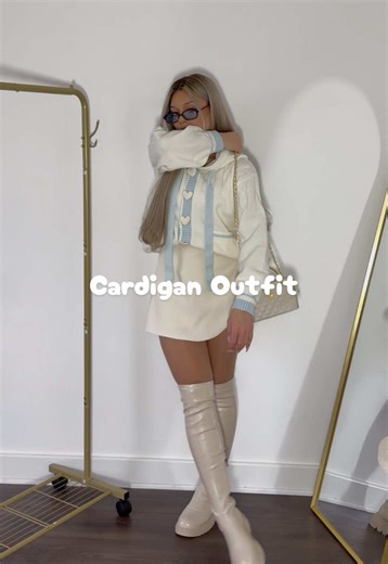 Cutest heart cardigan outfit inspo 💙 perfect for valentines day #valentinesdayoutfit #cardiganoutfit #cardigan #wintertospringoutfits #valentinesoutfit