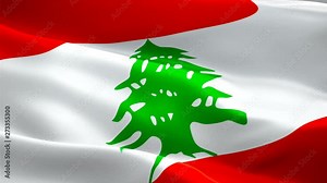 Lebanon flag Motion Loop video waving in wind. Realistic Lebanese Flag background. Lebanon Flag Looping Closeup 1080p Full HD 1920X1080 footage. Lebanon Arabic country flags footage video for film,new