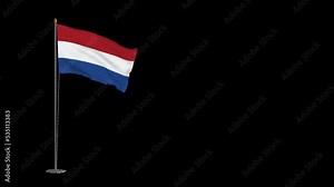 Animated video of Netherlands flag waving in the wind with alpha channel