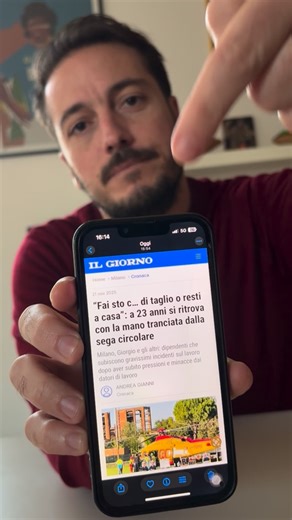 Giuliano Granato on Instagram: "Giorgio ha 23 anni. È un aiuto operaio. Precario. Alla faccia dei giovani che non vogliono lavorare… Un giorno l’imprenditore che lo ha assunto gli dice di usare una sega circolare. Giorgio prova ad opporsi, perché mai è stato formato per quello strumento e non sa come si usi. L’imprenditore non vuole sentire ragioni: “o fai questo ca**o di lavoro oppure non ti rinnovo il contratto”. Giorgio, costretto a obbedire a questo ricatto perché precario, perché non vuole 