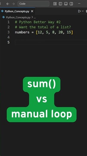 Python sum() vs Manual Loop Write Cleaner Python Code #learnpython #coding #python #codinginterview