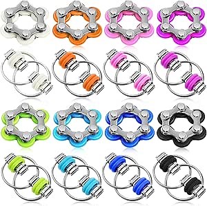 CHENGU 16 Pcs Fidget Toys Set Include 8 Six Roller Chain and 8 Key Flippy Chain Stress Reducer Anxiety Relief Bike Toys for Teens Adults ADHD, Add, Autism(Cute)